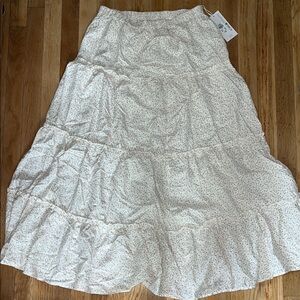 Primark Floral Tiered Maxi Skirt - Cream with Red and Green Accents